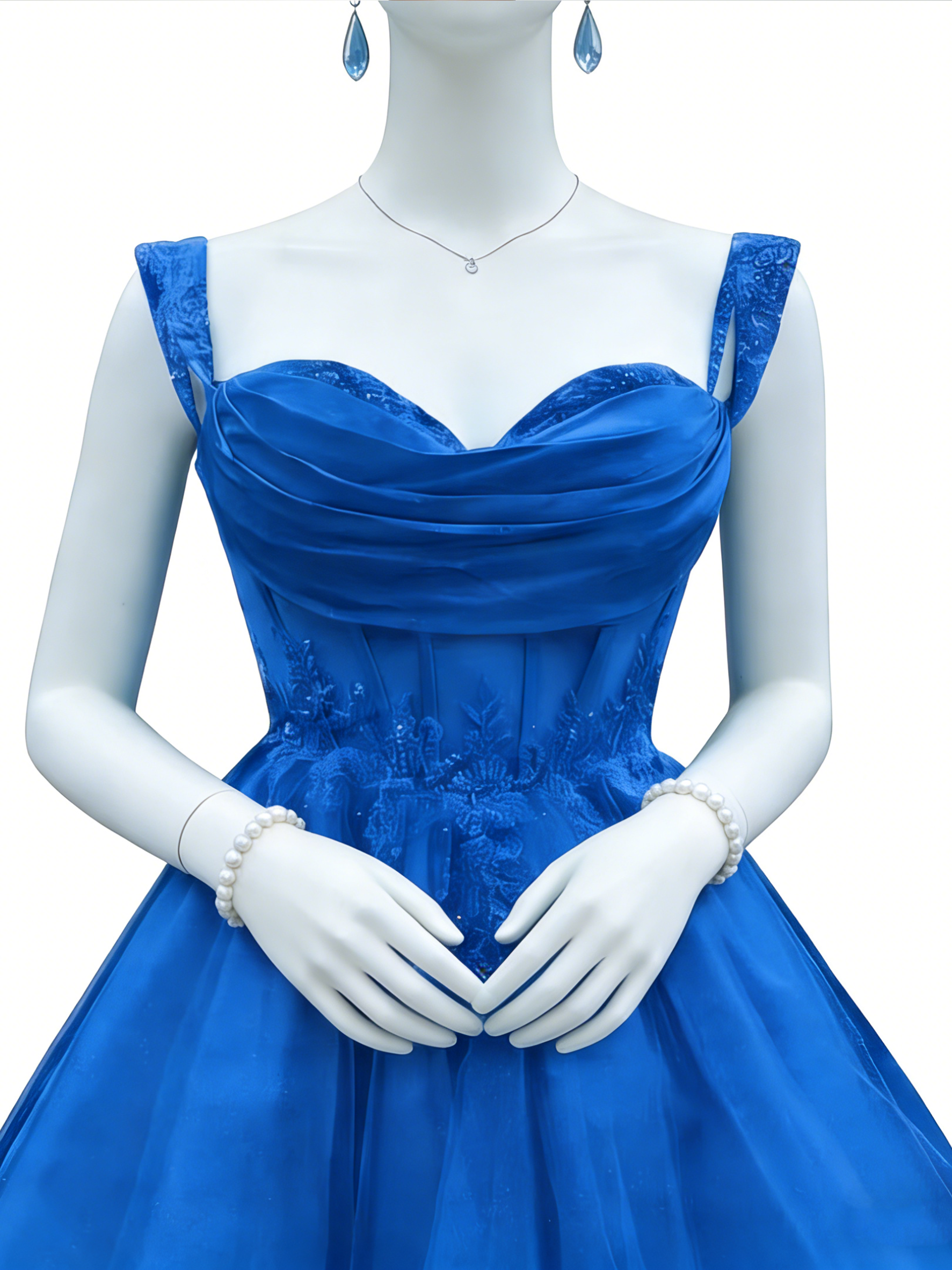 royal blue cocktail dress Blue 3D Floral Tulle Party Dress Sweetheart Corset Back — 3 Colors