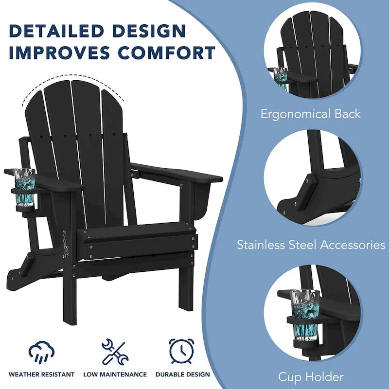 Outdoor Folding Adirondack Chair Patio Chair with Cup Holder