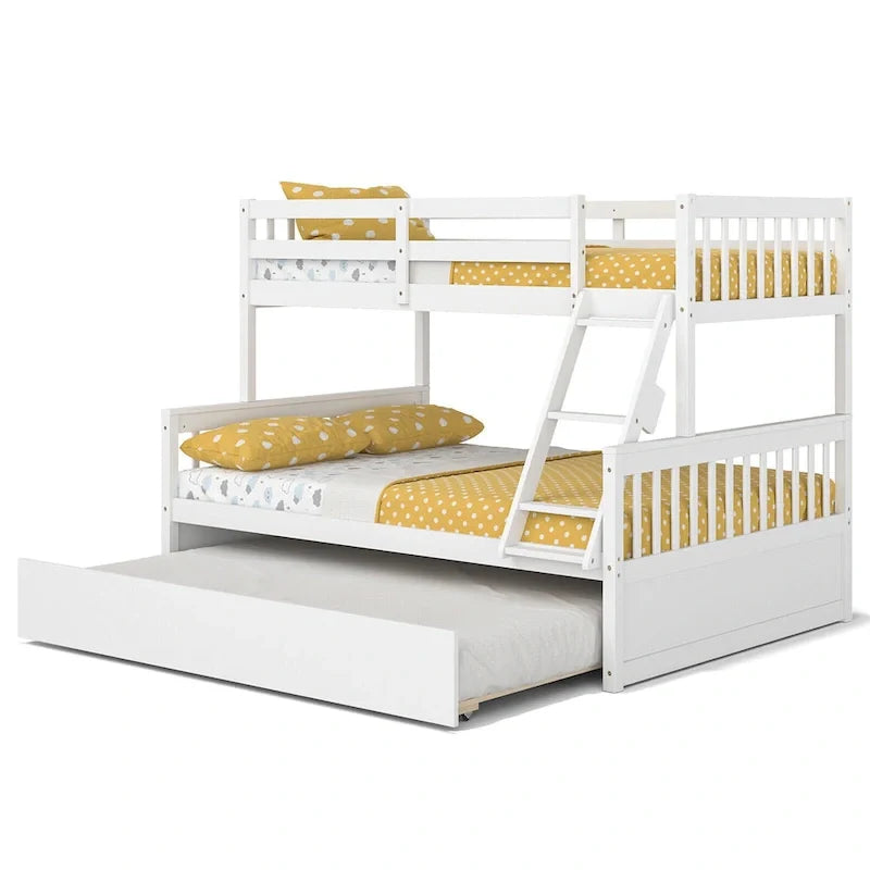 Gymax Twin Over Full Bunk Bed with Twin Trundle Convertible Platform