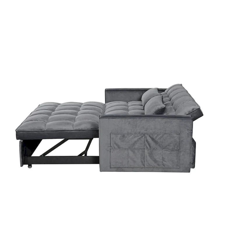 Modern Velvet Futon Loveseat with Reclining Backrest & Pockets, Seats 2 �?Dark Gray / Light Gray / Blue / Black