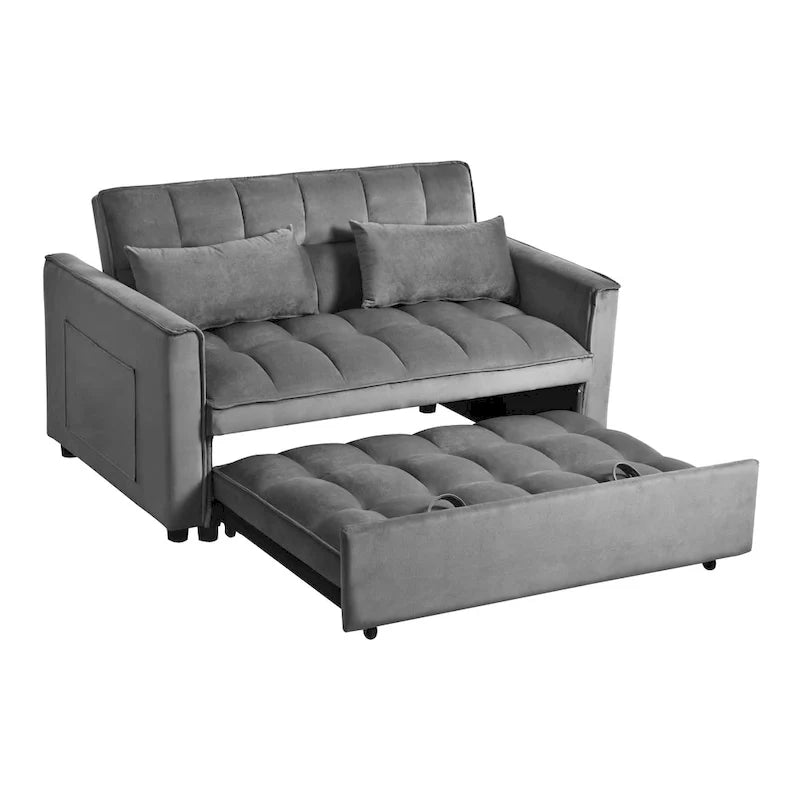 Modern Velvet Futon Loveseat with Reclining Backrest & Pockets, Seats 2 �?Dark Gray / Light Gray / Blue / Black