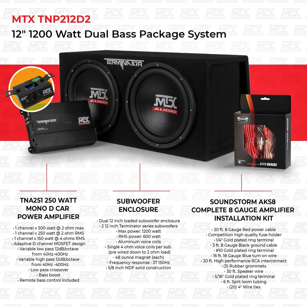 12′′ 1200W Dual Car Subwoofer Package with Amplifier & Installation Kit