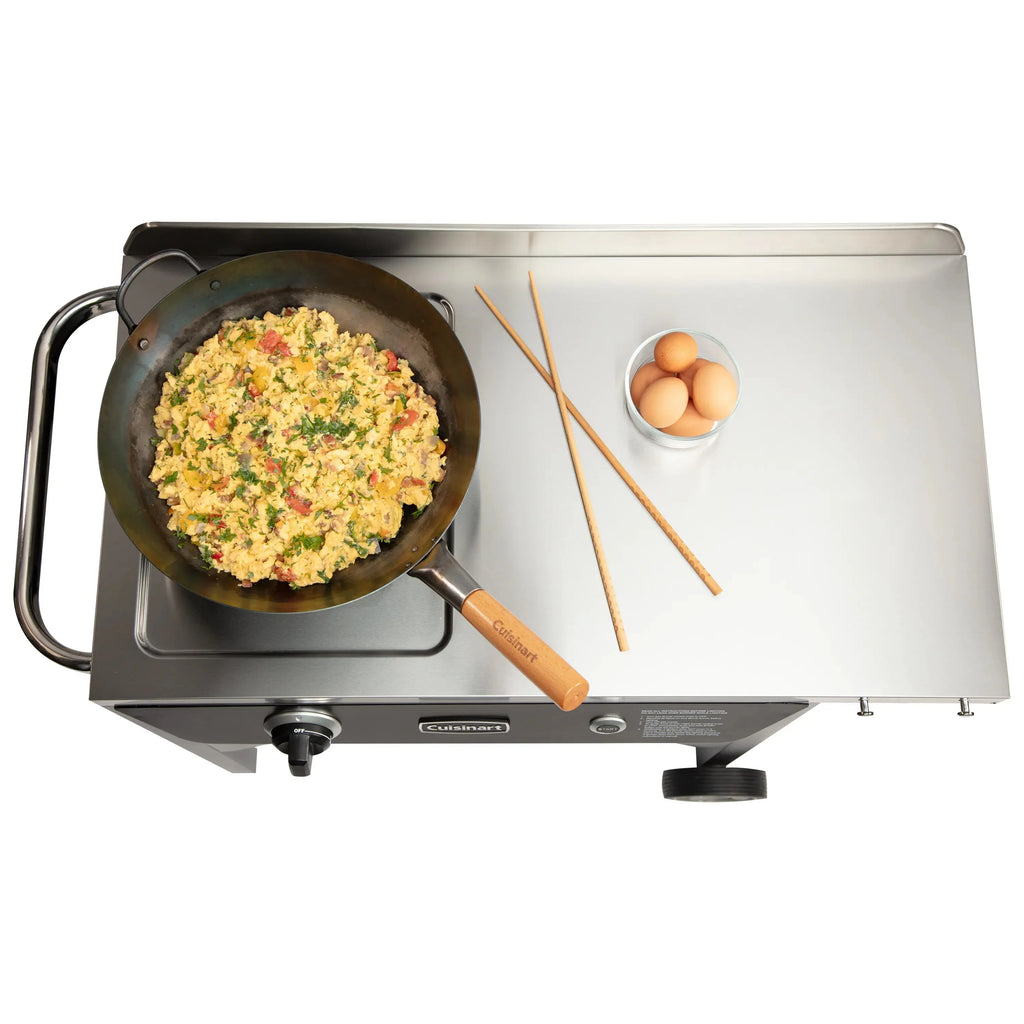 Cuisinart �� Outdoor Wok Station, 50,000 BTU Propane Outdoor Wok Burner w Prep Table, 14�测�� Carbon Steel Wok for Stir Fry, Searing, BBQ �� Black
