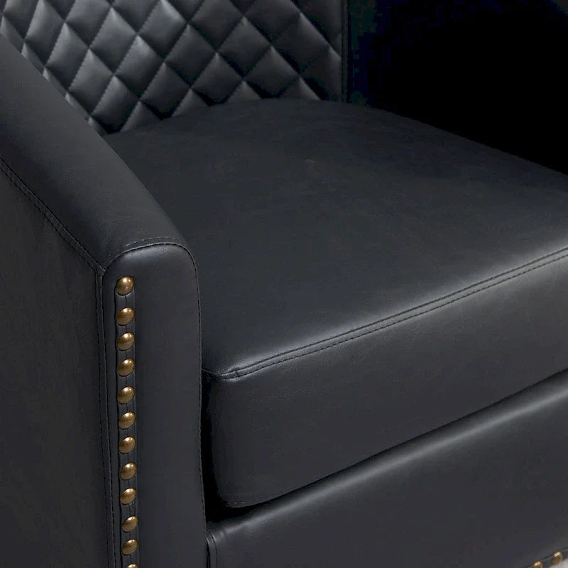KINWELL 29 Wide Tufted PU Leather Swivel Barrel Chair