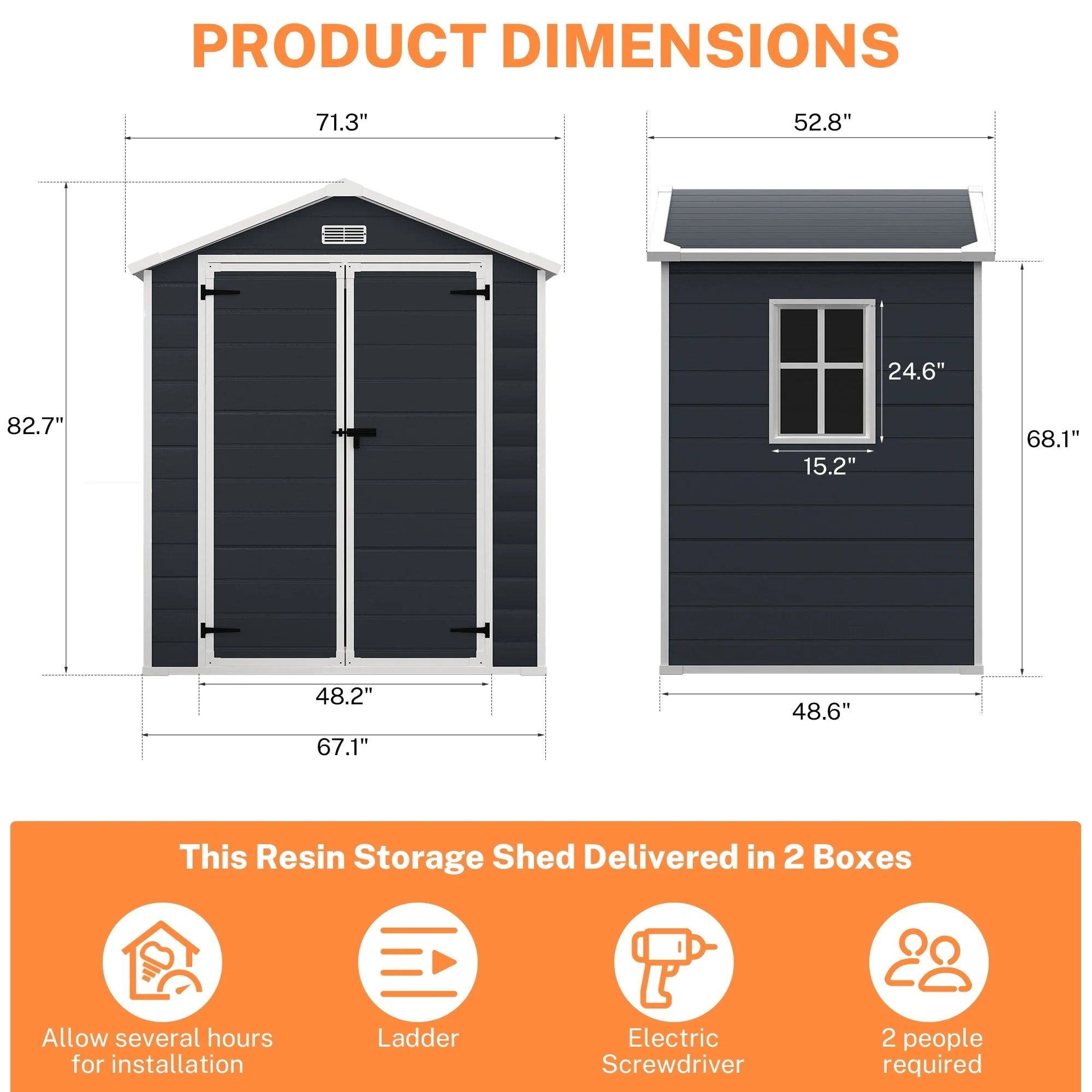 6 ft x 4 ft/6 ft x 8 ft/8 ft x 6 ft/8 ft x 10 ft All-Weather Resin Outdoor Plastic Storage Shed w/Floor, Spire Tool Shed