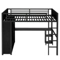 Full XL Size Loft Bed Frame with Built-in Wardrobe
