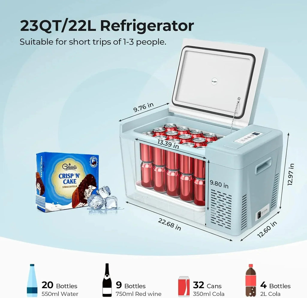 12 Volt Refrigerator 12V Car Fridge 23 Quart Portable Freezer Compressor Cooler 12/24V DC 110~240 Volt AC for Truck Van RV Camper SUV Travel Camping Road Trips Tailgating -7℉~50℉