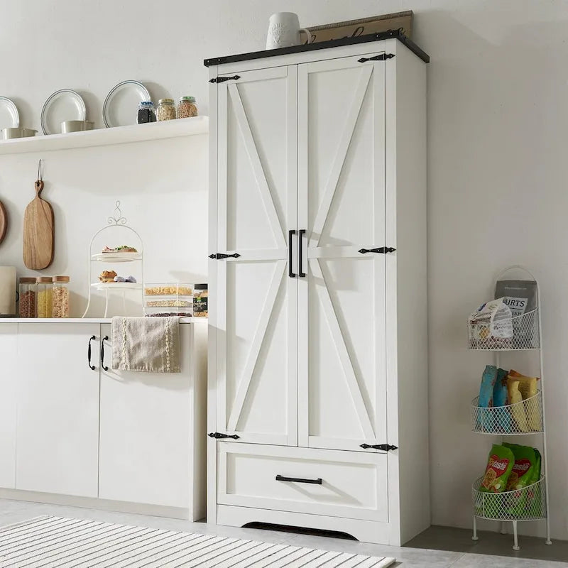 Farmhouse Kitchen Pantry Cabinet, Wood Storage Cabinets