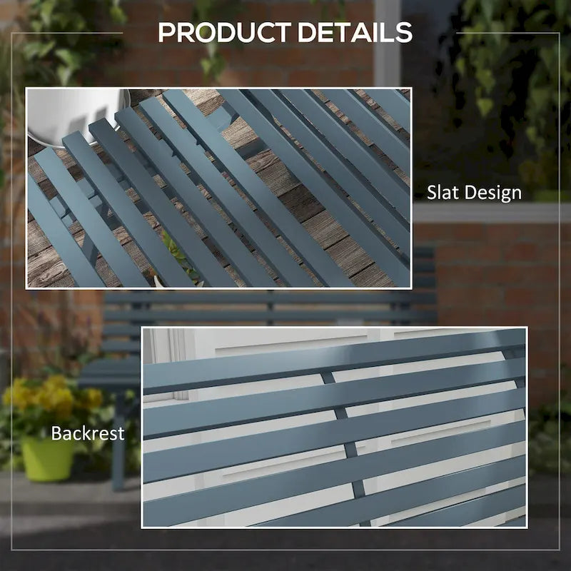Outsunny 48.5 Garden Bench, Outdoor Patio Bench, Lightweight Aluminum Park Bench with Slatted Seat