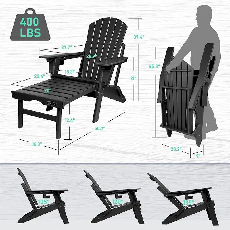 Vrakae Folding and Adjustable Adirondack Chair with Ottoman