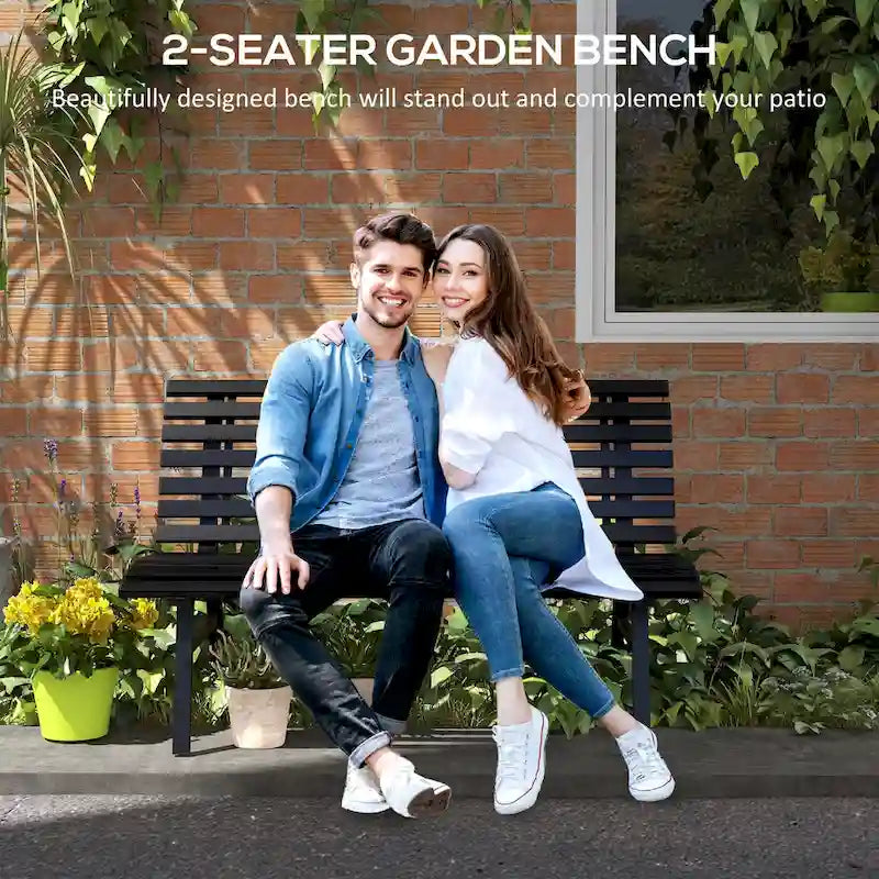 Outsunny 48.5 Garden Bench, Outdoor Patio Bench, Lightweight Aluminum Park Bench with Slatted Seat