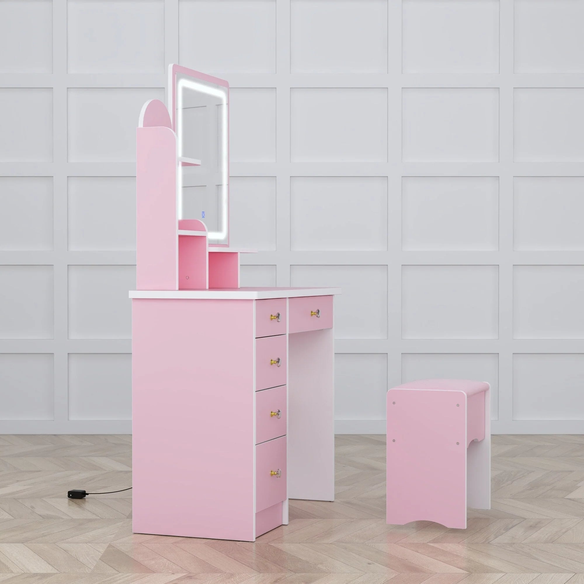 Makeup Vanity Set Table With LED Light &Mirror & Stool