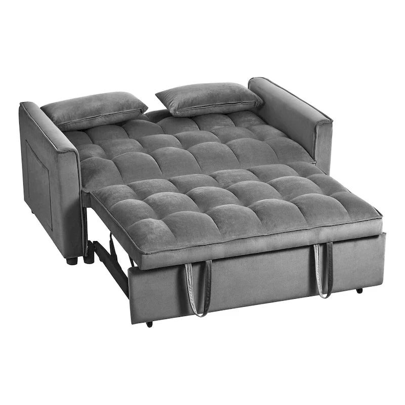 Modern Velvet Futon Loveseat with Reclining Backrest & Pockets, Seats 2 �?Dark Gray / Light Gray / Blue / Black