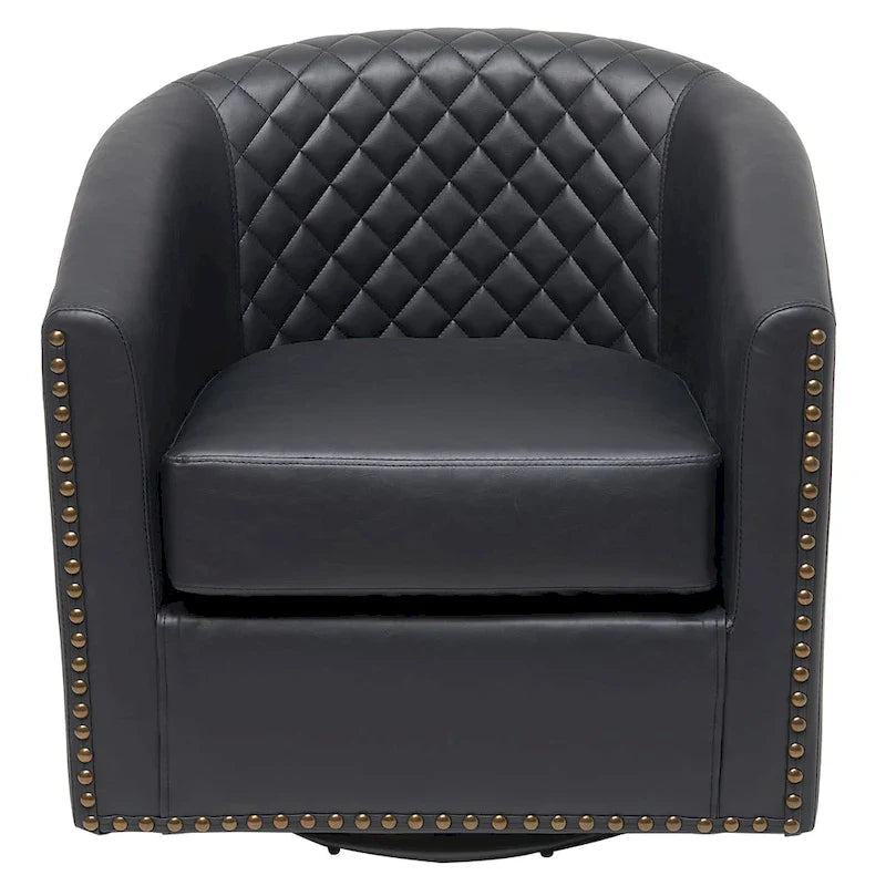 KINWELL 29 Wide Tufted PU Leather Swivel Barrel Chair