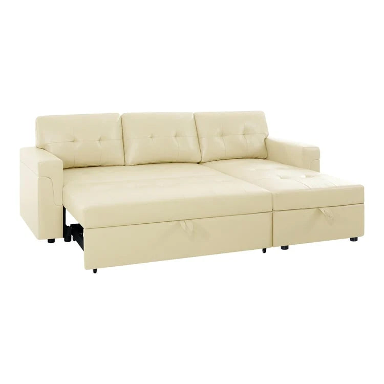 Convertible Reversible Sectional Sofa with Pull-Out Sleeper Bed, Hidden Storage Chaise, and Durable Legs