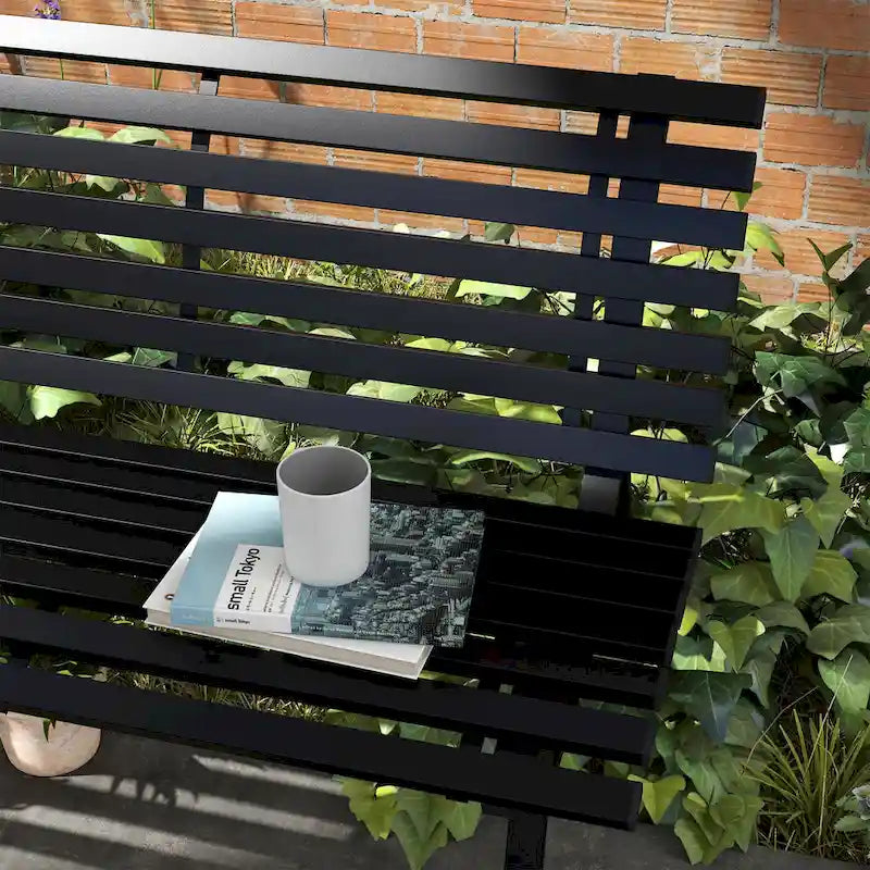 Outsunny 48.5 Garden Bench, Outdoor Patio Bench, Lightweight Aluminum Park Bench with Slatted Seat