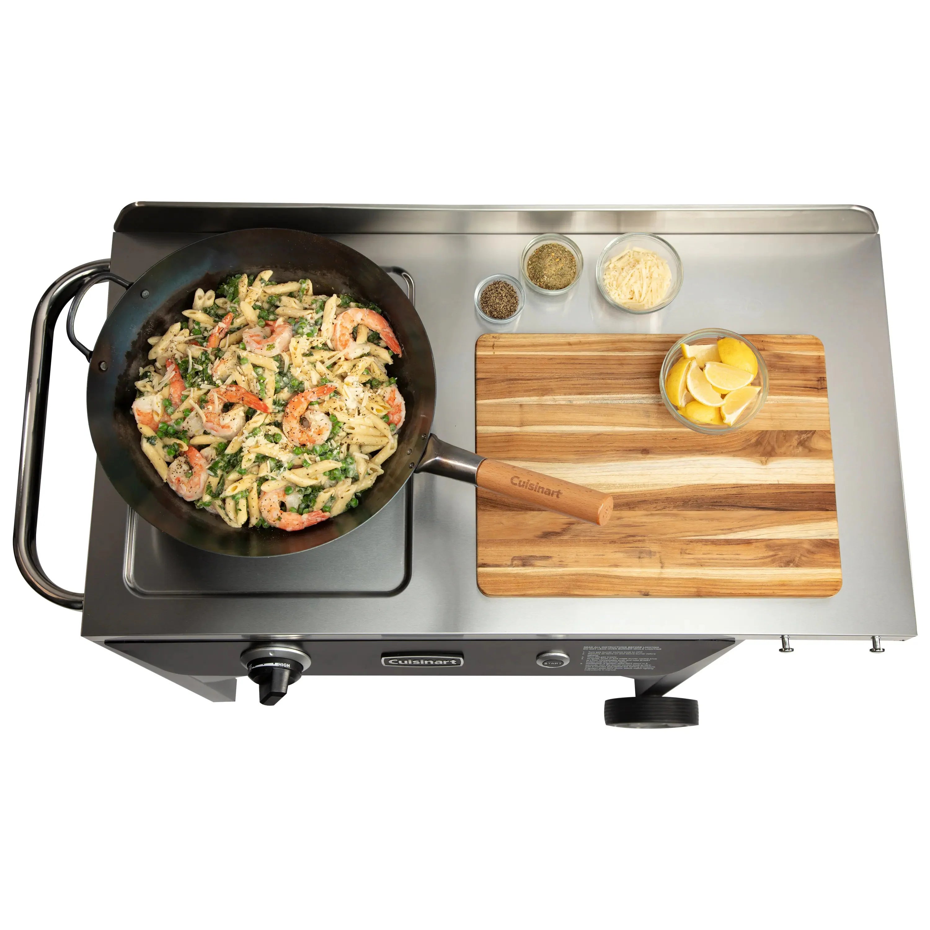 Cuisinart �� Outdoor Wok Station, 50,000 BTU Propane Outdoor Wok Burner w Prep Table, 14�测�� Carbon Steel Wok for Stir Fry, Searing, BBQ �� Black