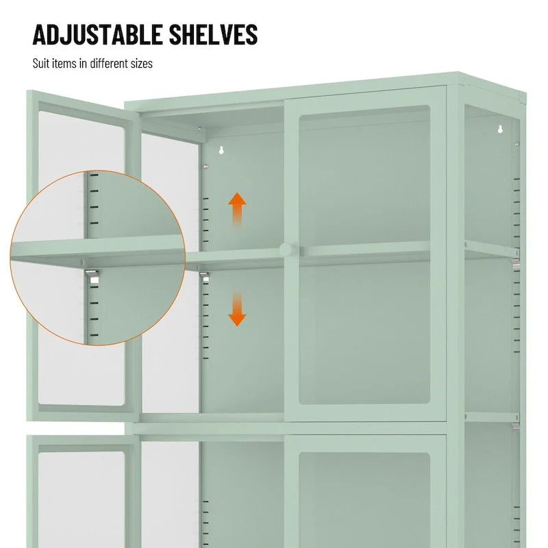 Four Glass Door Storage Cabinet with Adjustable Shelves and Feet Cold-Rolled Steel Sideboard Furniture