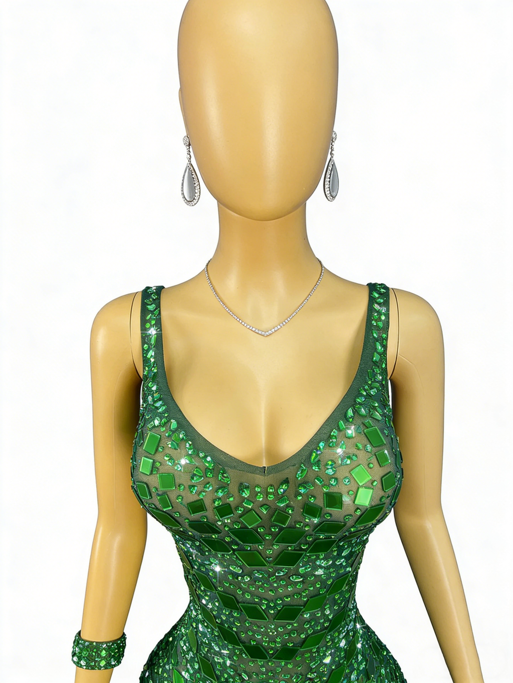 Green Sequin Mermaid Gown V Neck Open Back Floor Length Formal Evening Dress