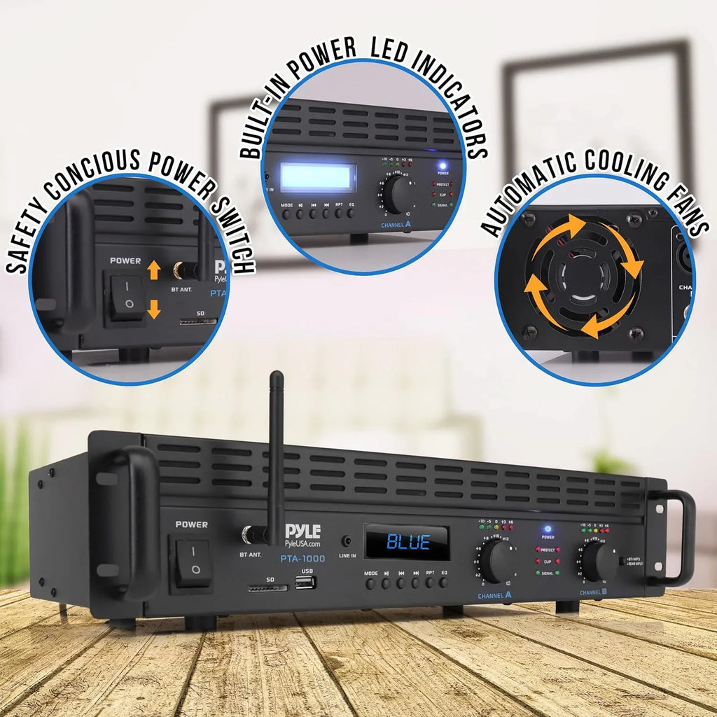 2-Channel Bluetooth Power Amplifier - 2000W Bridgeable Rack Mount Pro Audio Sound Wireless Home Stereo Receiver w/TRS XLR Input,LCD, Bridge Mode, Cooling Fan - Entertainment Speaker System