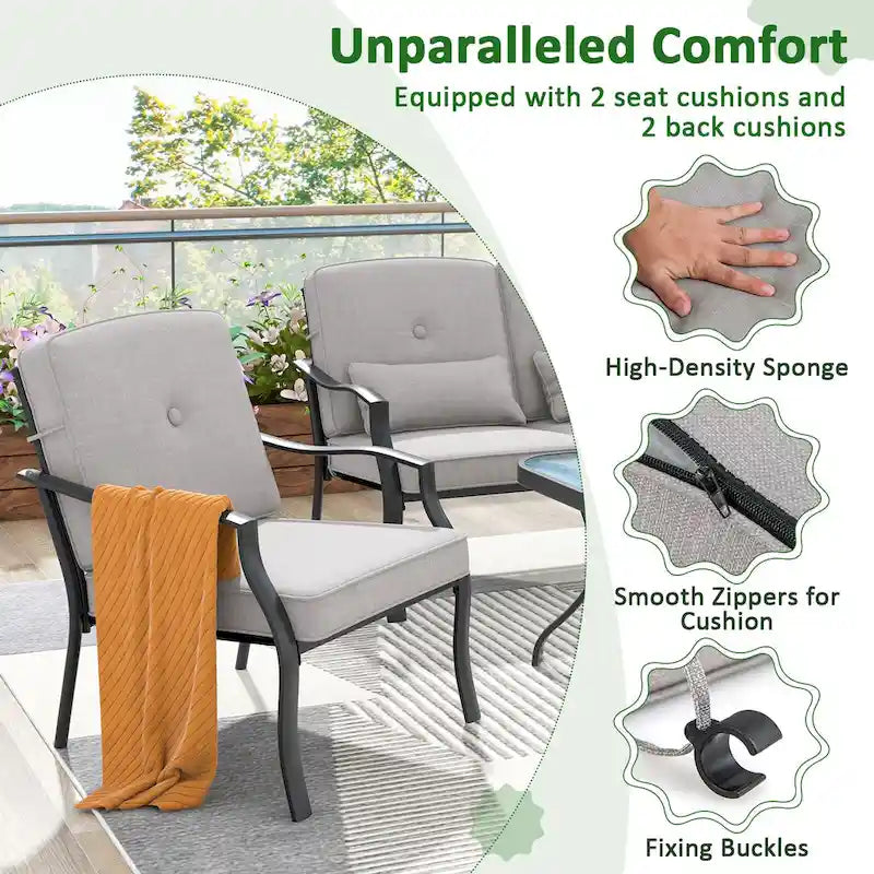 Gymax 2PCS Metal Chairs Outdoor Dining Seat Heavy Duty w/ Cushions