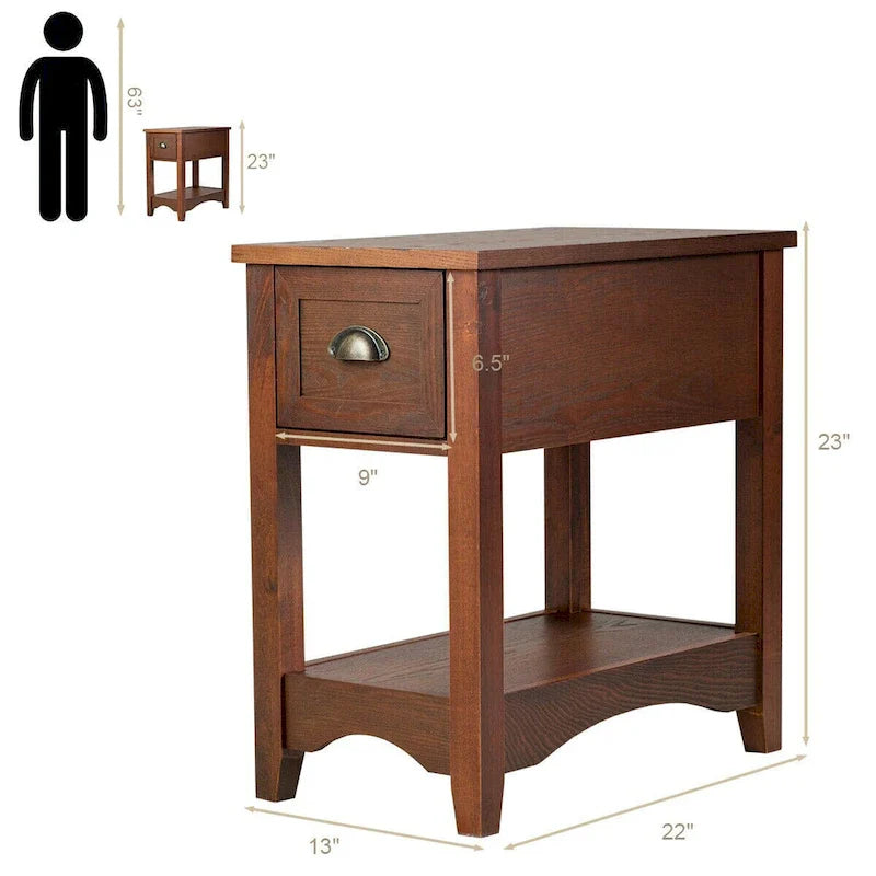 Gymax Set of 2 Contemporary Side End Table Compact Table w/ Drawer - 13  X 22  X 23  (L X W X H)