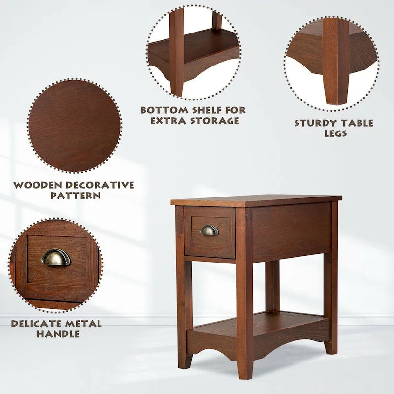 Gymax Set of 2 Contemporary Side End Table Compact Table w/ Drawer - 13  X 22  X 23  (L X W X H)