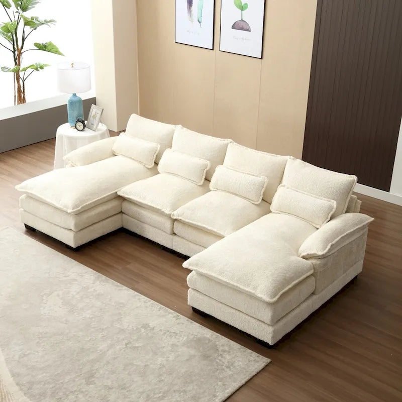 Sectional Sofa Cloud Couch for Living Room, Modern Chenille/Boucle U Shaped Couch, Comfy Modular Sofa Sleeper with Double Chaise