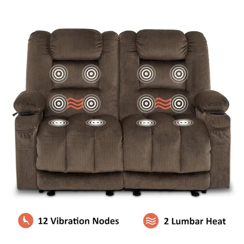 MCombo Power Reclining Loveseat Sofa with Heat and Massage, Fabric PR648