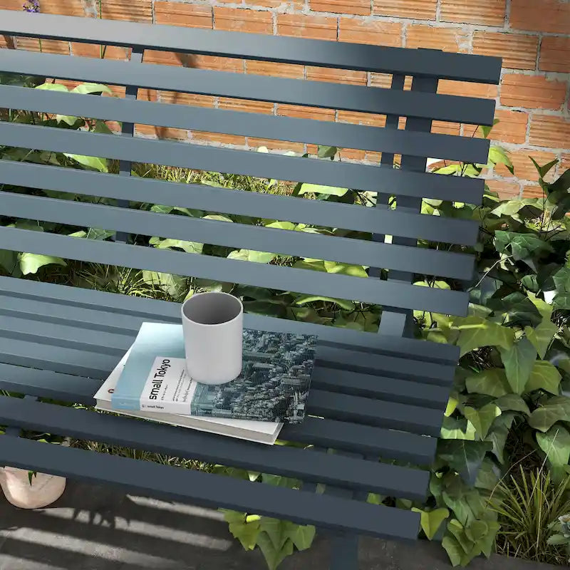 Outsunny 48.5 Garden Bench, Outdoor Patio Bench, Lightweight Aluminum Park Bench with Slatted Seat