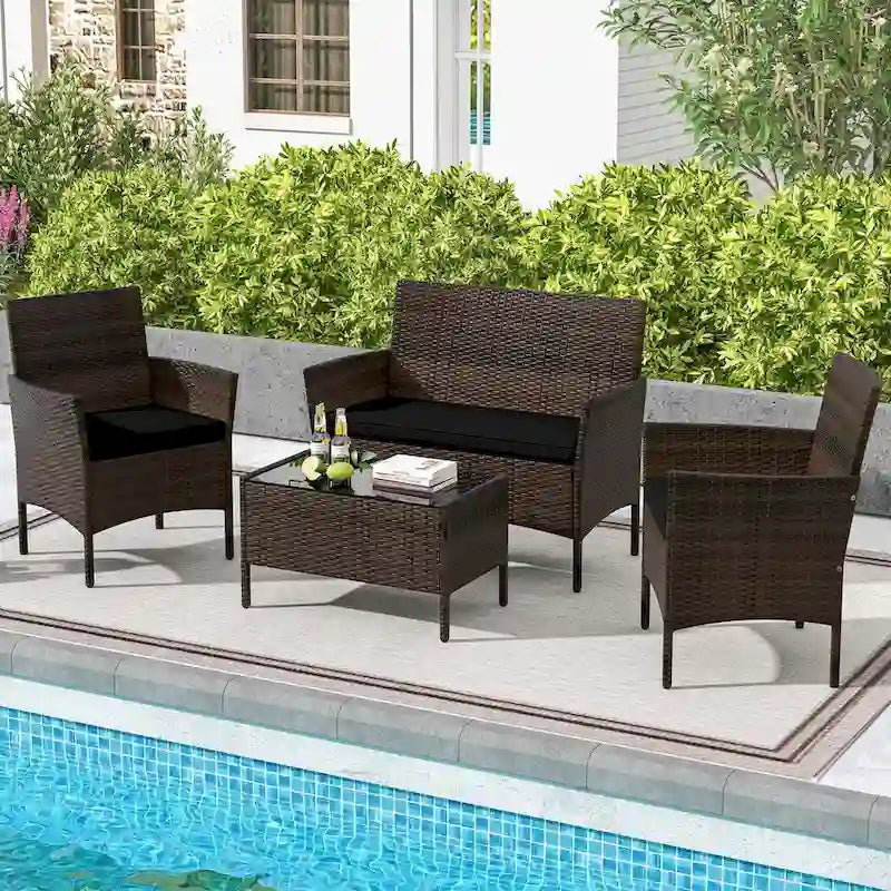 Costway 4 PCS Patio Furniture Set with Washable Cushions and Tempered - See Details