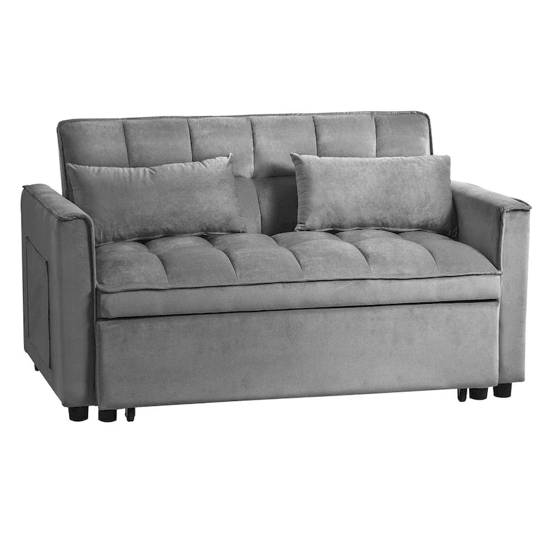 Modern Velvet Futon Loveseat with Reclining Backrest & Pockets, Seats 2 �?Dark Gray / Light Gray / Blue / Black