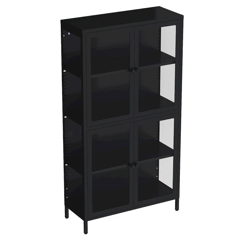 Four Glass Door Storage Cabinet with Adjustable Shelves and Feet Cold-Rolled Steel Sideboard Furniture