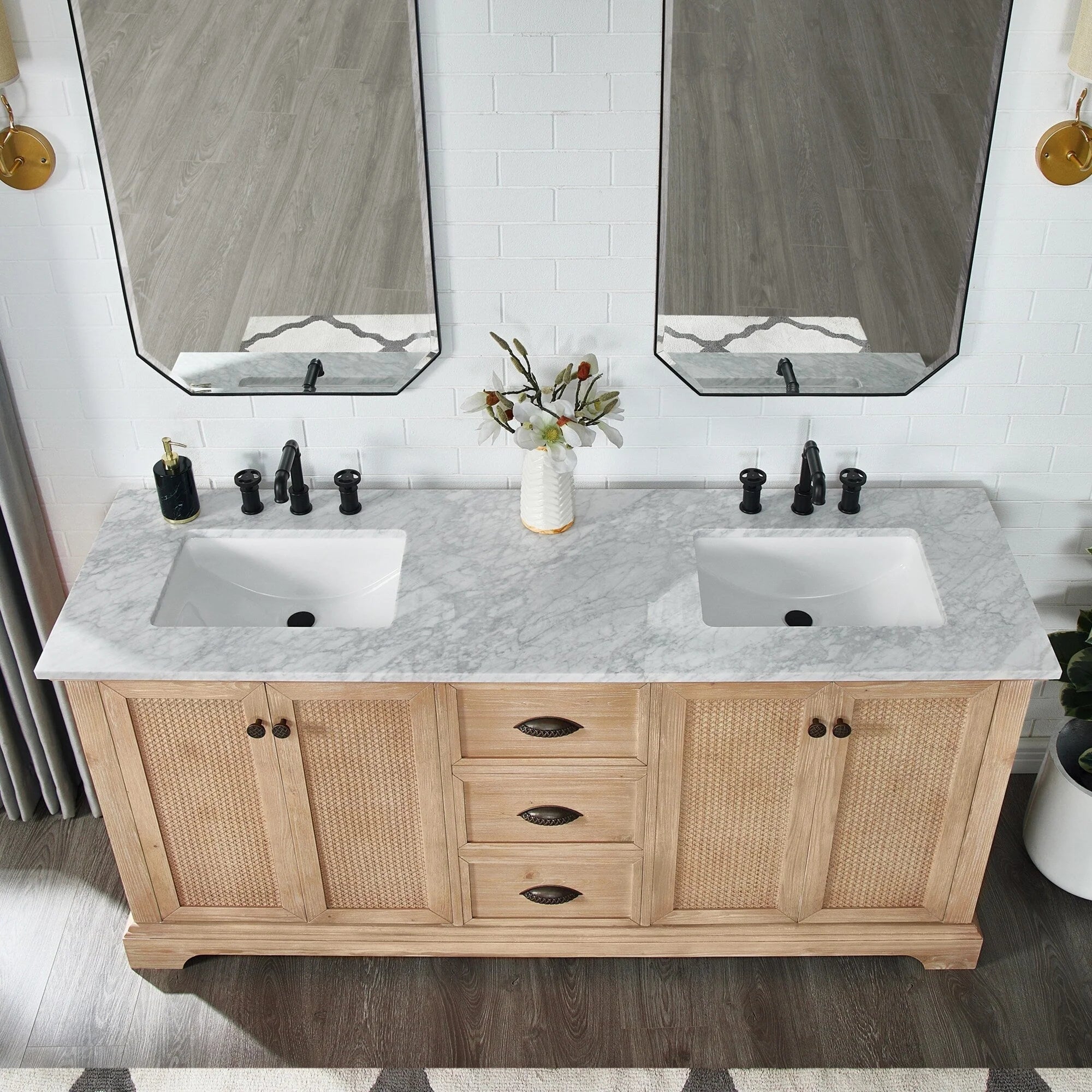 Hervas Bath Vanity with Natural Marble Top without Mirror