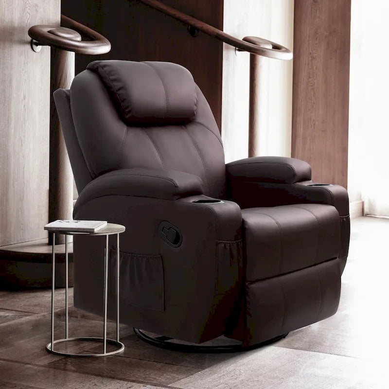 Massage Recliner Chair Swivel Heating Faux Leather Living Room Chair