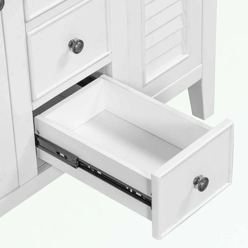 Bathroom Vanity with Ceramic Basin, Two Cabinets and Five Drawers
