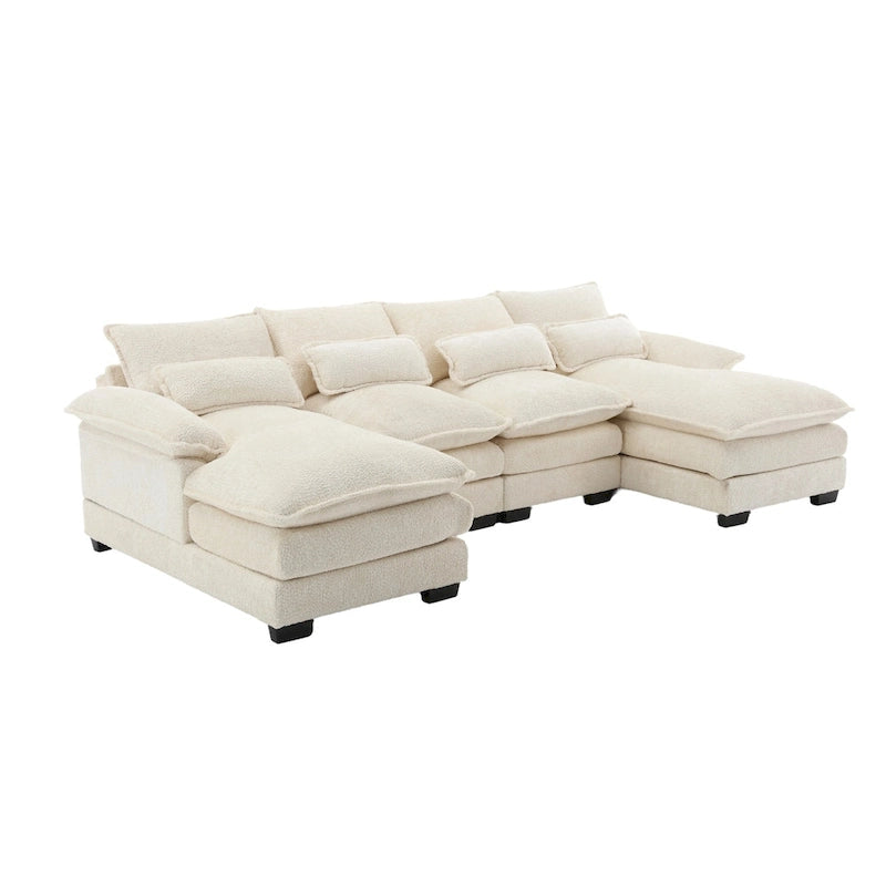 Sectional Sofa Cloud Couch for Living Room, Modern Chenille/Boucle U Shaped Couch, Comfy Modular Sofa Sleeper with Double Chaise