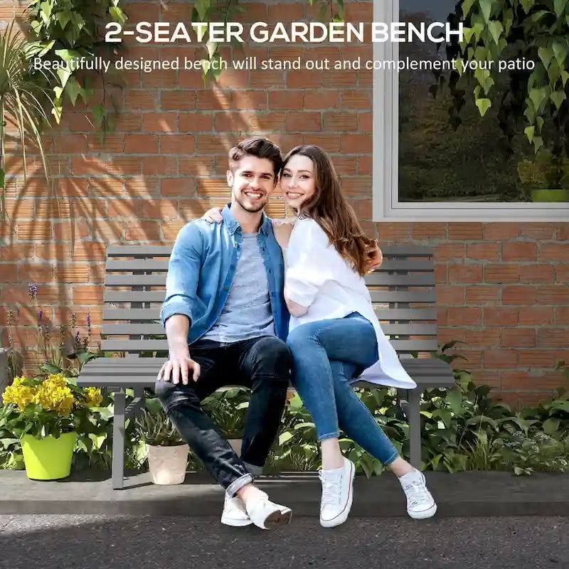 Outsunny 48.5 Garden Bench, Outdoor Patio Bench, Lightweight Aluminum Park Bench with Slatted Seat