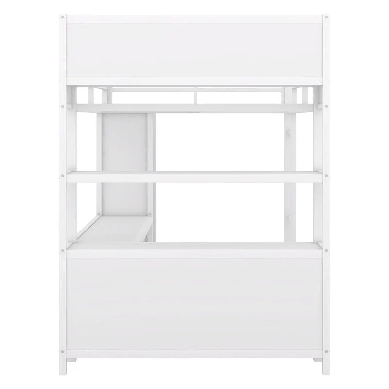 Off-White Metal Loft Bed with Desk and Wardrobe - Full Size
