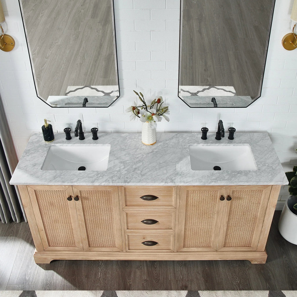 Hervas Bath Vanity with Natural Marble Top without Mirror