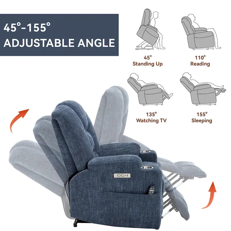 Power Lift Recliner Chair with Massage and Heat, Lazy Boy Overstuffed Wide Recliners w/USB, Type C Ports & 2 Steel Cup Holders