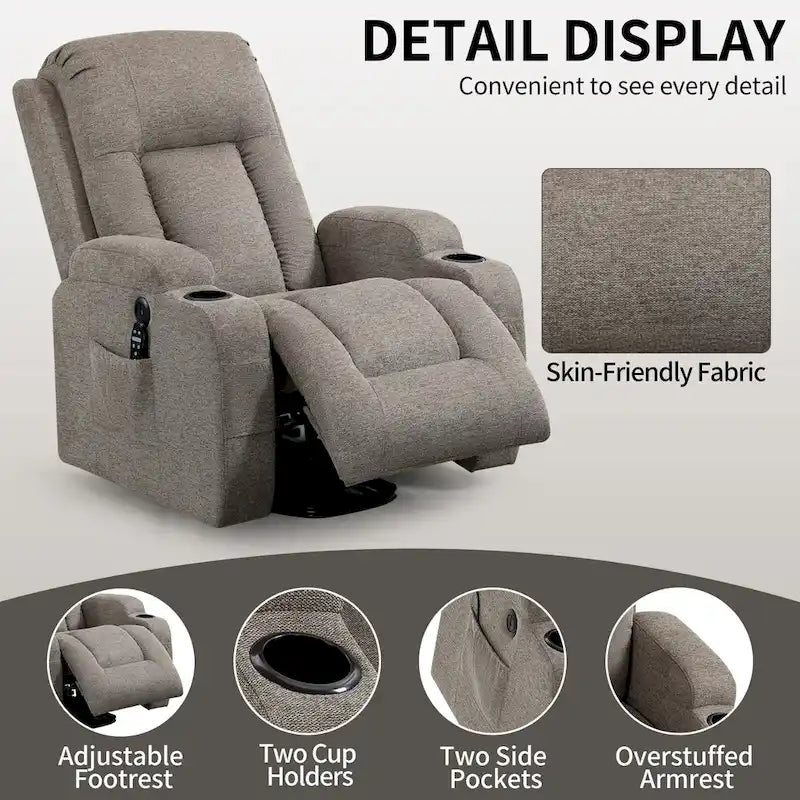 Lazy Boy Power Lift Recliner Chair, Modern Single Motor Massage Sofa Chair with Lumbar Heating, USB Charging Port, Cup Holders