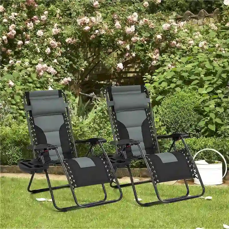 Yaheetech 2pcs 26in Padded Outdoor Zero Gravity Chair Patio Lounge Camping Chair with Armrests and Pillow