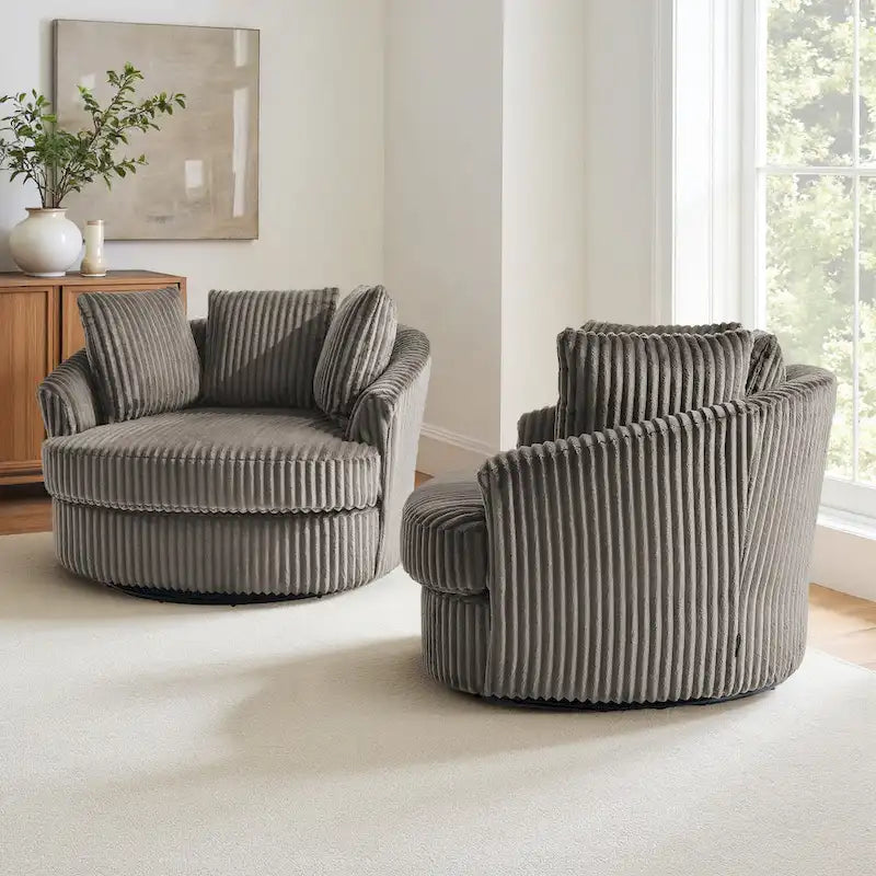 DREAMSIDEA 2 Set Recessed Arm Slipcovered Swivel Barrel Chair