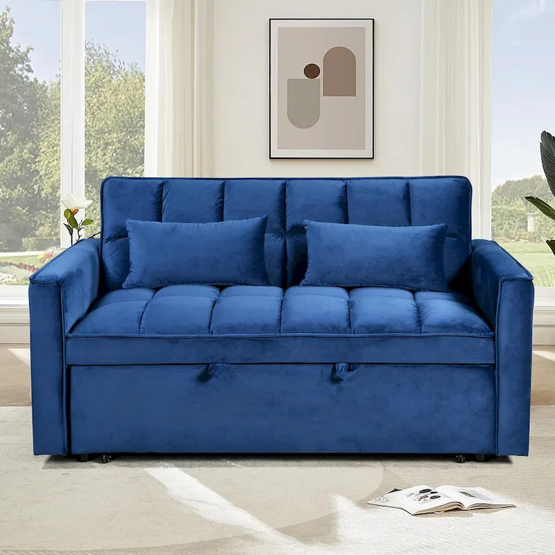 Modern Velvet Futon Loveseat with Reclining Backrest & Pockets, Seats 2 �?Dark Gray / Light Gray / Blue / Black