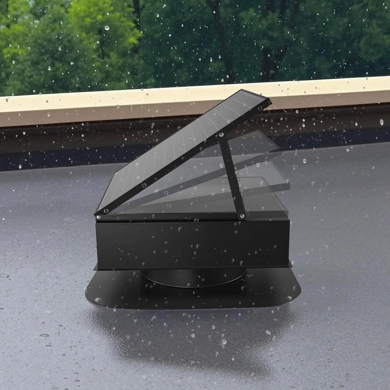 Roof attic exhaust fan, 50-watt intelligent solar roof ventilation fan, equipped with thermostat, remote control, 3000 cubic feet per minute airflow, built-in smoke sensor and automatic stop function (for cooling and dehumidification)