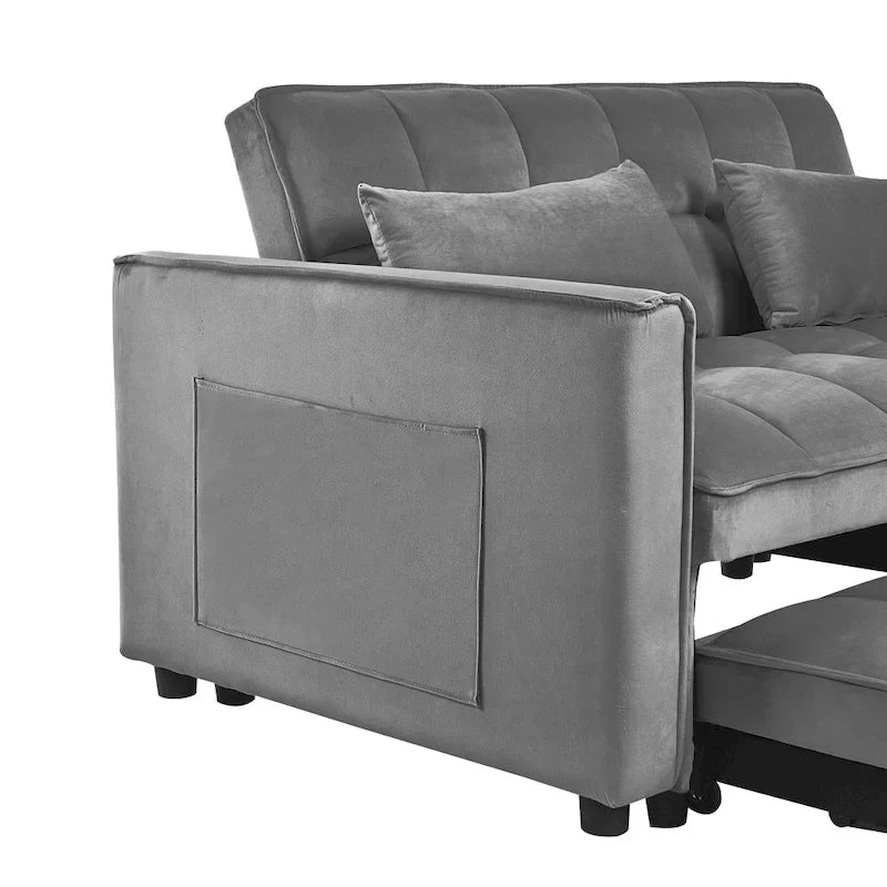 Modern Velvet Futon Loveseat with Reclining Backrest & Pockets, Seats 2 �?Dark Gray / Light Gray / Blue / Black