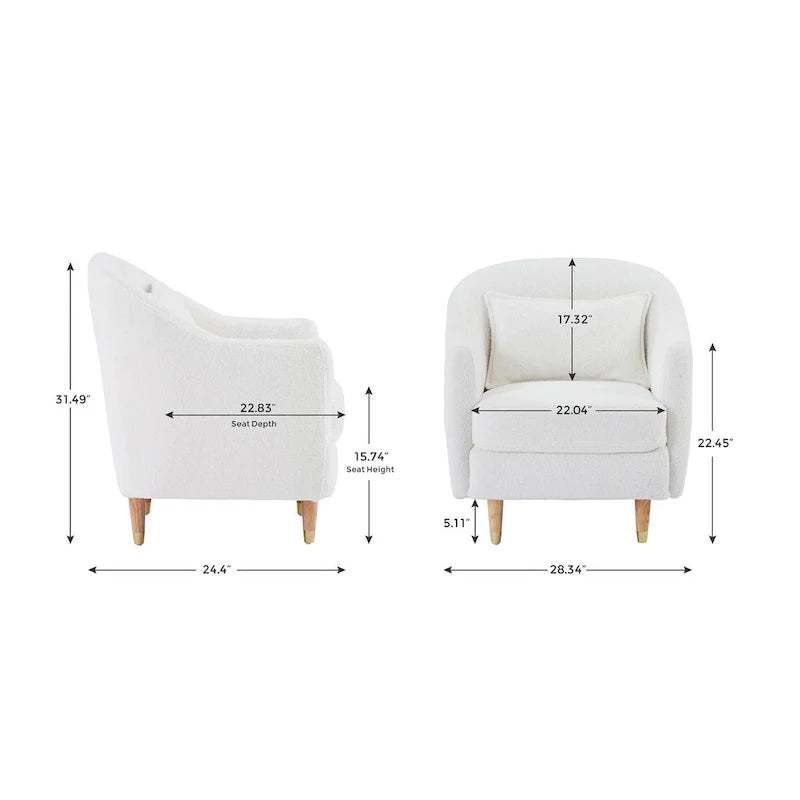 28.34W Set Of 2 Accent Armchair, Velvet Barrel Chair with Solid Wood Legs