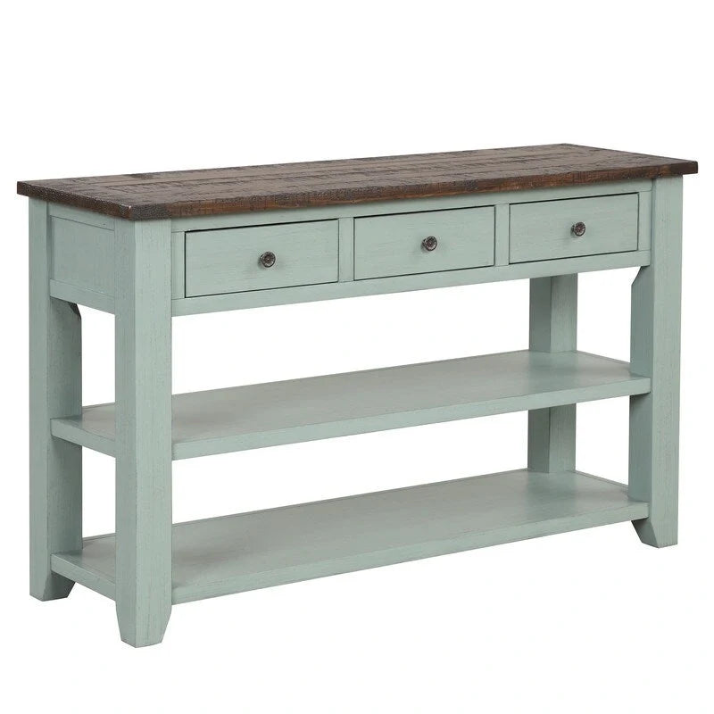 Wood Console Table with 3 Storage Drawers and 2 Shelves