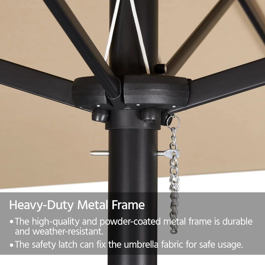 15 ft Large Patio Umbrella with Solar Lights Double-Sided Outdoor Rectangle Market Umbrellas with 36 LED Lights/Base Included/Easy Crank for Patio Garden Yard Pool Lawn, Brown